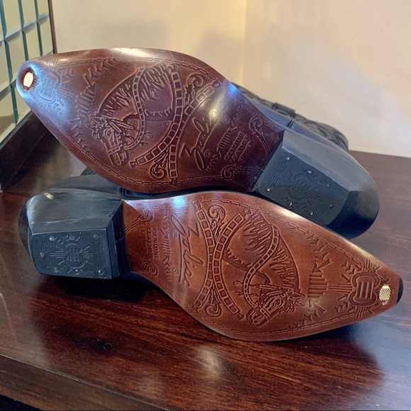 Women’s Black Leather Cowboy Boots w/Silver Tips - Picture 11 of 11